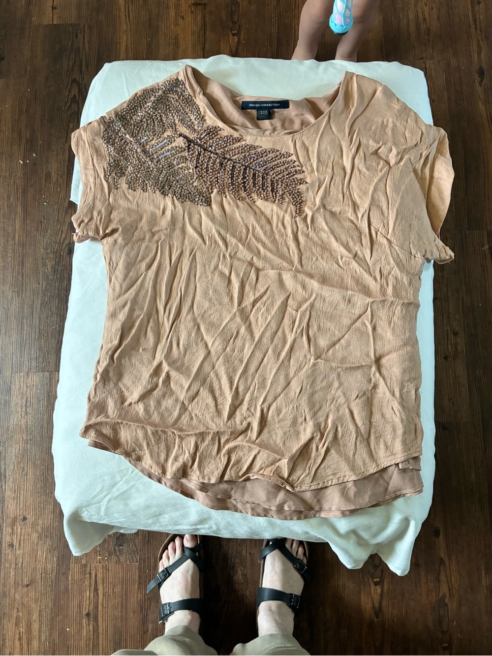 French Connection Sequin Embellished Short Sleeve Top in Pink Size Large